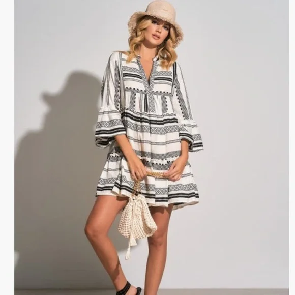 en creme embroidered dress Creme Embroidered Shift Mini Dress main image 1